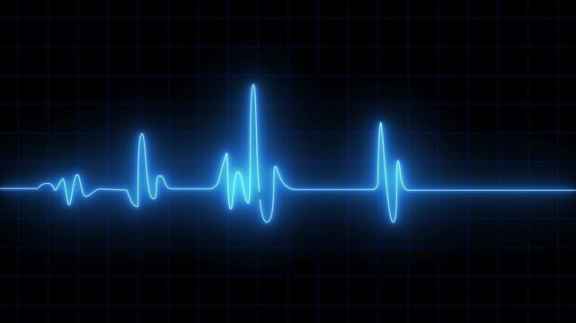 Heart rate monitor electrocardiogram beautiful red bright design on red background. Heartbeat icon. Pulse line illustration. Ekg neon pulse monitor with signal. Motion graphics of Heartbeat icon
