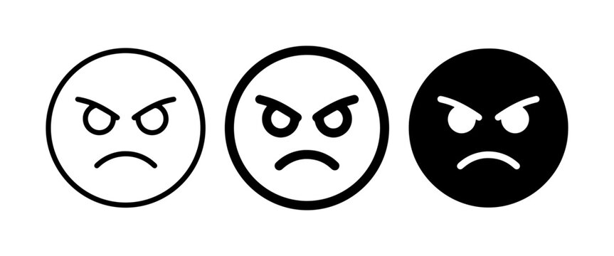 Angry Face Icons, Negative Emotion Symbols, Grumpy Emoji Set, Vector Art