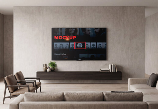 Television Living Room Wall Mockup