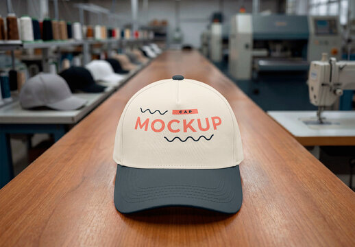 Baseball Cap Factory Workshop Mockup