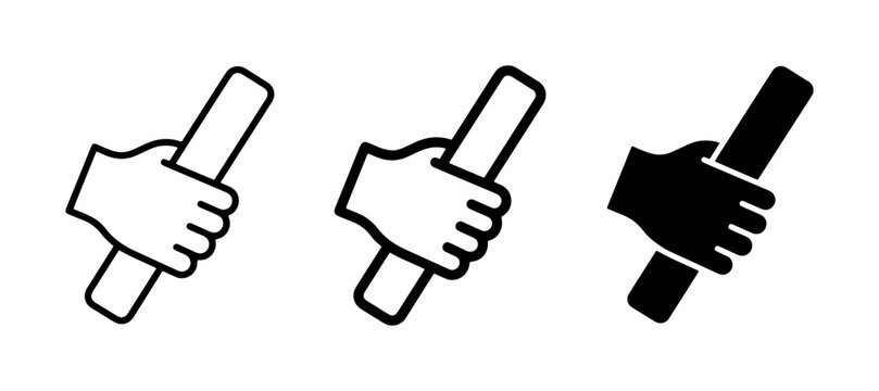Hand holding baton icon set, relay race symbol, teamwork and sports graphic resources