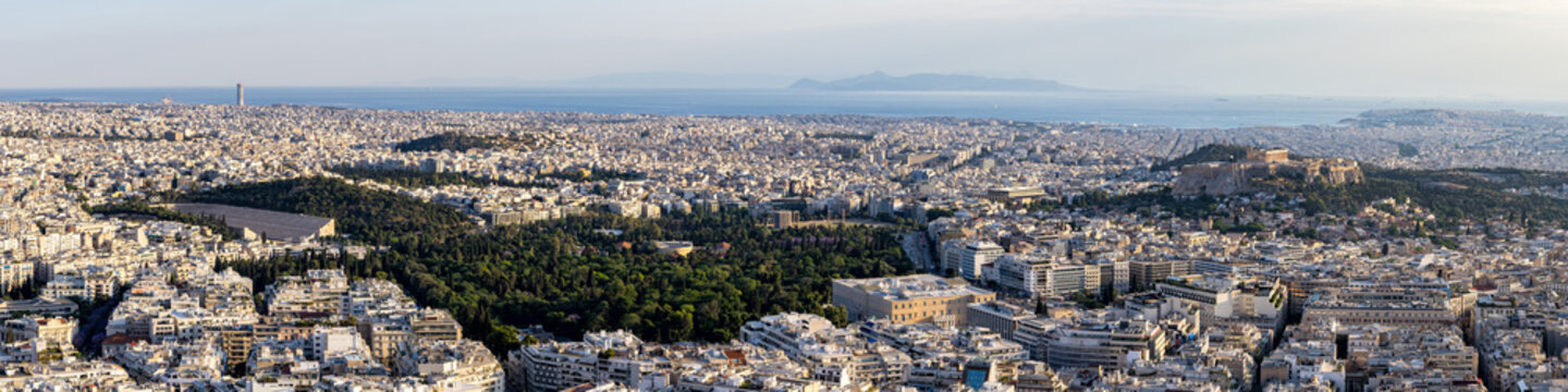 Acropolis of Athens panorama historic ancient temple from above in the city of Athens, Greece