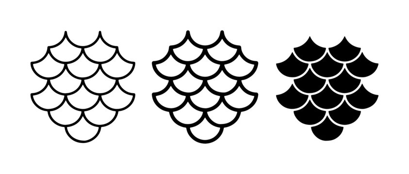 Fish Scale Patterns, Mermaid Scales, Dragon Scales, Vector Icons, Black and White Textures