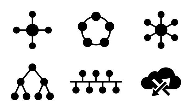 Network Connection Icons, Data Flow Symbols, Technology Structure Graphics, Abstract Connectivity Vector Set