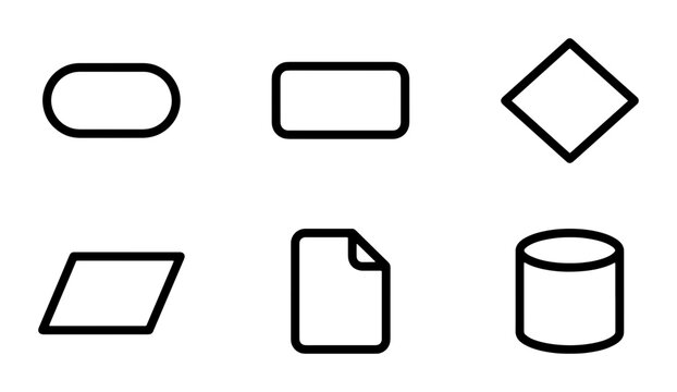 Basic Flowchart Shapes Set, Simple Geometric Icons for Process Diagrams, Data Visualization Elements