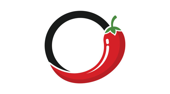 Minimalist vector logo design featuring a bold red chili pepper integrated with a circular shape