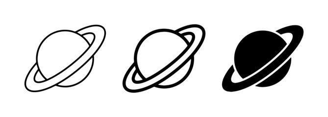 Saturn Planet Icons, Space Orbit Symbols, Celestial Body Graphics, Cosmic Ringed Planet Vector Art © Dulal