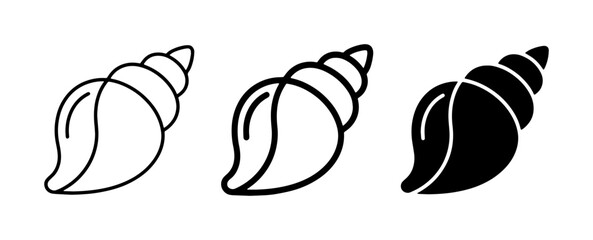 Seashell Icons: Outline, Line Art, and Solid Black Vector Graphics for Beach and Ocean Themes © Dulal