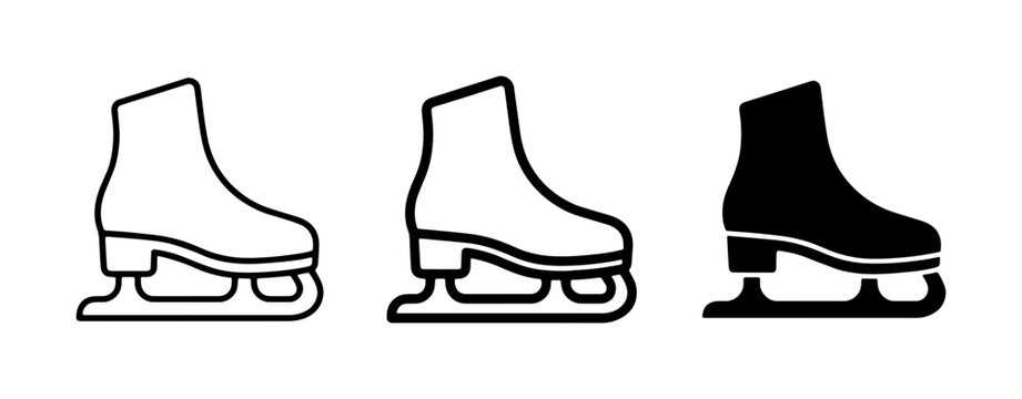 Ice Skate Icons Set: Figure Skating Footwear Vector Graphics, Winter Sport Equipment, Silhouette and Outline Styles