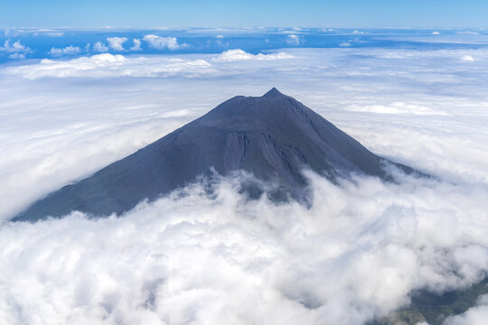 Azores volcano Mount Pico Portugal's highest mountain from above on Azores, Portugal