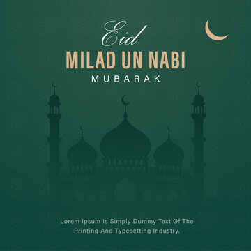 Elegant Eid Milad un Nabi Mubarak Social Media Post Template with Mosque Silhouette and Crescent Moon
