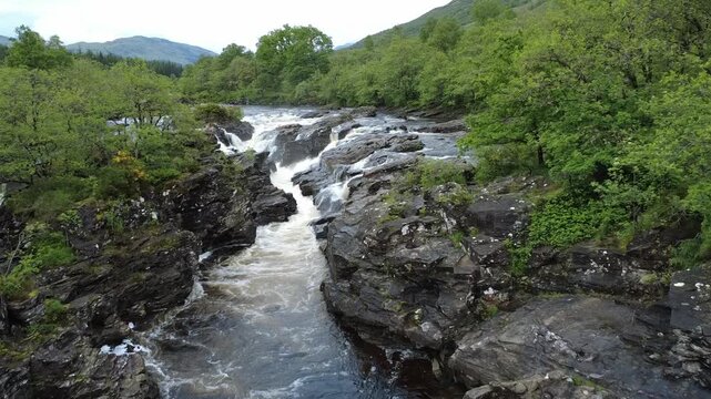 Eas Urchaidh Waterfalls on the River Orchy, Glen Orchy, Argyll and Bute, Scotland, UK	