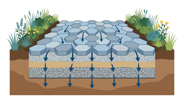 Permeable Pavement Drainage Layers Cross-Section Illustration