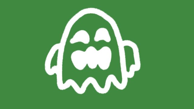 Cute halloween ghost hand-drawn cartoon graphic with chalk outline spooky phantom icon and creative autumn horror party symbol isolated on green screen background for Halloween celebration element.