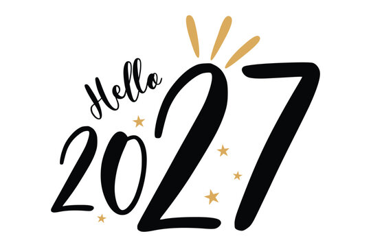 Happy New Year 2027 Typography Vector Design on White Background, 2027 Happy New Year Greeting Card