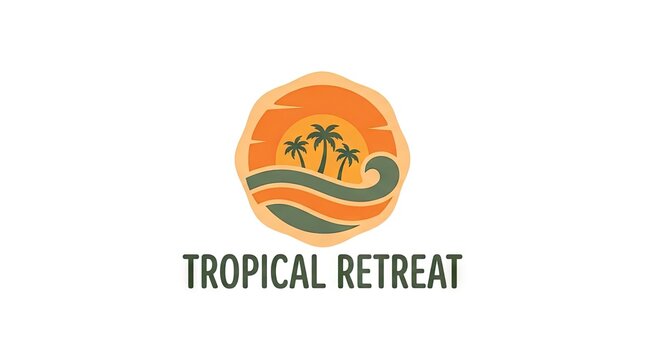 Tropical Retreat logo with palm trees and ocean waves.