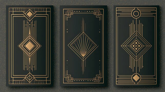Set of three luxury art deco frames with golden geometric patterns. Perfect for premium invitation card designs.