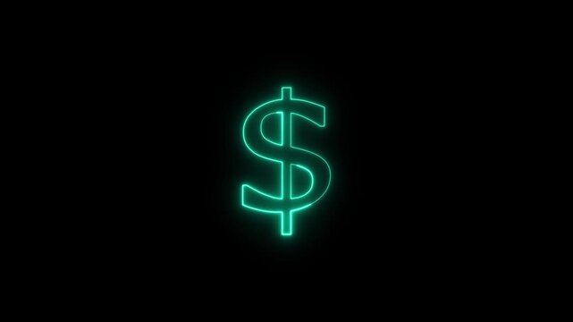 $ dolar Glowing neon Letter Icon animation on a black background.
