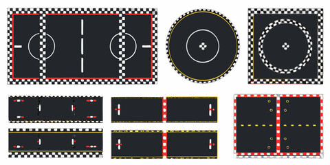 Obraz premium Racing track layouts flat vector illustration with checkered borders and white markings