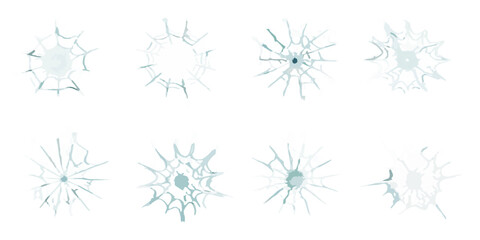 Broken glass silhouettes with radial cracks isolated on a black background © PolyRani