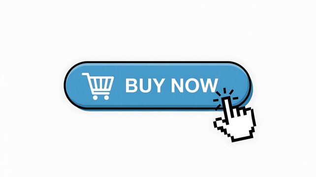 Blue buy now button with shopping cart icon
