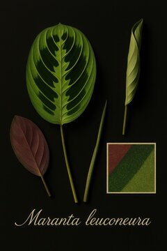 Prayer plant illustrated with striking herringbone leaf pattern beside a maroon undertone specimen