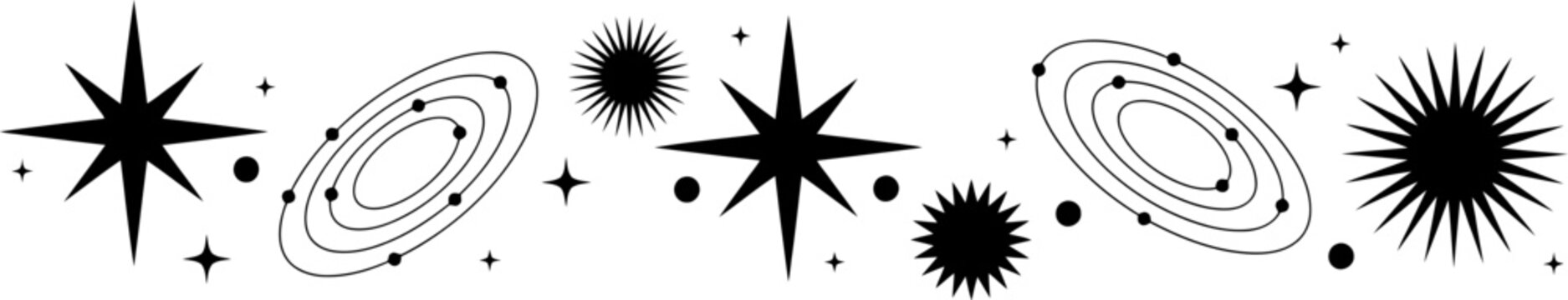 Vintage atomic space age starburst and planet graphic mid century modern design