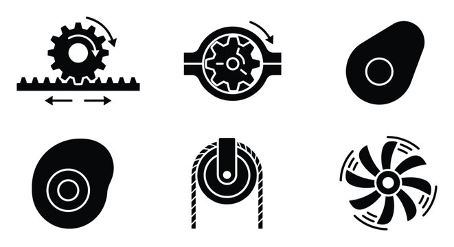 Set of engineering and food icons for industrial and culinary graphic designs.