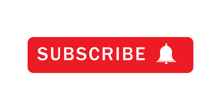 Red subscribe button with notification bell icon for social media channels and video content