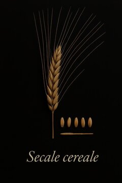 Radiating awns and detached kernels presented in an encyclopedic plant anatomy collage