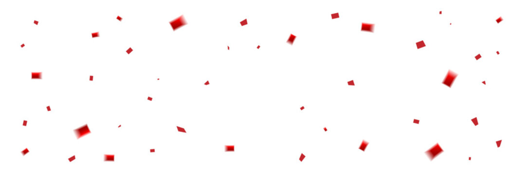 Many Falling Red Confetti Background. Festive Celebration Party Banner. Vector Illustration