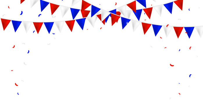 Patriotic Celebration Banner Background. Red and Blue Party Flags and Confetti. Vector Illustration