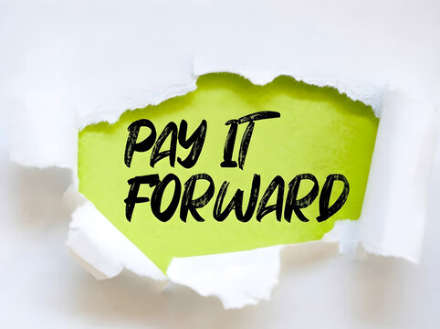 Pay It Forward Inspirational Torn Paper Reveal with Lime Green Background Motivational Typography Concept for Kindness Positivity and Community Support