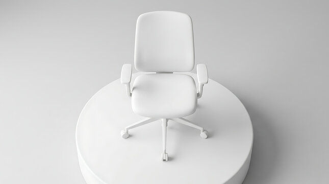 Clean White Office Chair Mockup on a Round Pedestal with Subtle Shadows on a Light Gray Background
