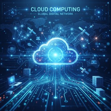 Cloud Computing Global Digital Network Technology Illustration