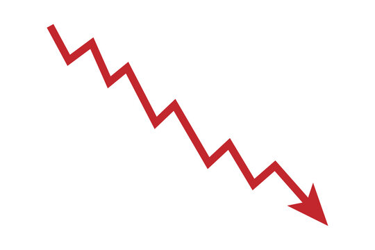 Red zigzag arrow pointing down showing a decline or financial loss trend