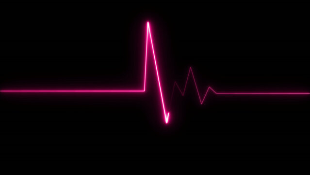 Glowing neon blue color heartbeat rate and pulse line with grid, loop motion animate footage. Motion graphics of neon heartbeat line