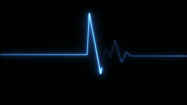 Glowing neon blue color heartbeat rate and pulse line with grid, loop motion animate footage. Motion graphics of neon heartbeat line