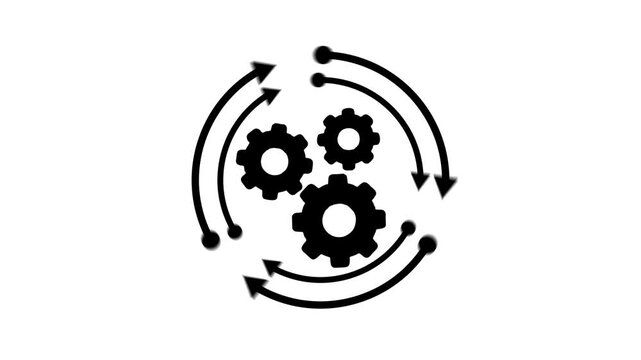 Rotating gears with circular arrows a black vector illustration on a white background