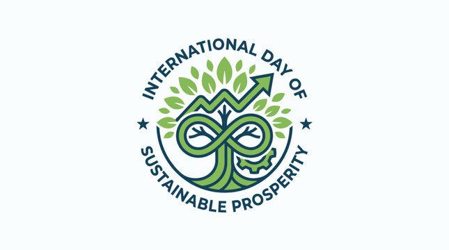 Sustainable prosperity badge with infinity leaf symbol.