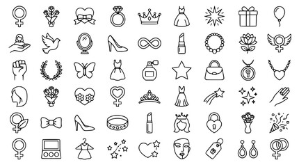 Naklejka premium : International Womens Day Outline Icon Collection Vector Set