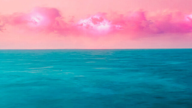 Oc&eacute;an calme avec ciel et nuages roses