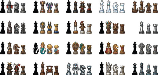 Chess Pieces Icons Vector Set, Themed Strategy Game Figures Collection © Nurjahan
