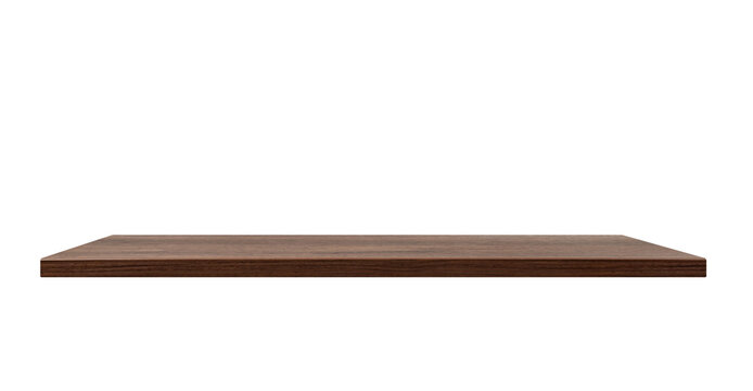 One wooden shelf on transparent background, png