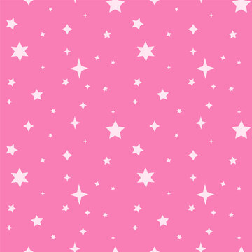 Pink celestial stars monochrome seamless pattern. Cute scattered magical twinkling diamond sparkles