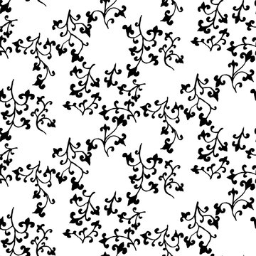 Monochrome black and white watercolor style chinoiserie leaves seamless pattern. Ginger jar botanical repeat design