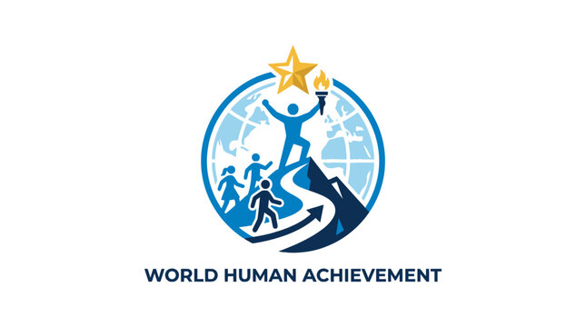 World Human Achievement logo with climbers and torch.