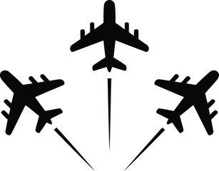 Airplanes fly in formation through the sky to represent global travel. © Saboor