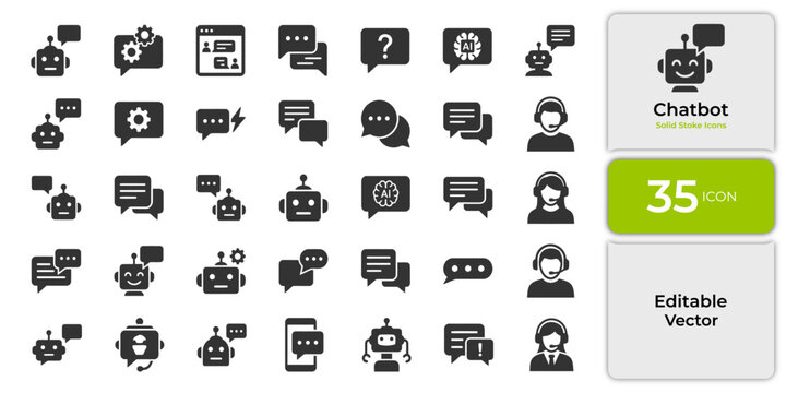 Chatbot icon set 40 vector completely editable strokes for ui ux and digital communication designs