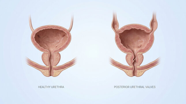 Posterior Urethral Valves vs Healthy Urethra Medical Anatomy Diagram
